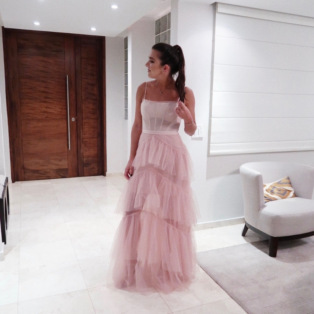 BCBGMaxAzria Oly Tiered-Ruffle Tulle Gown